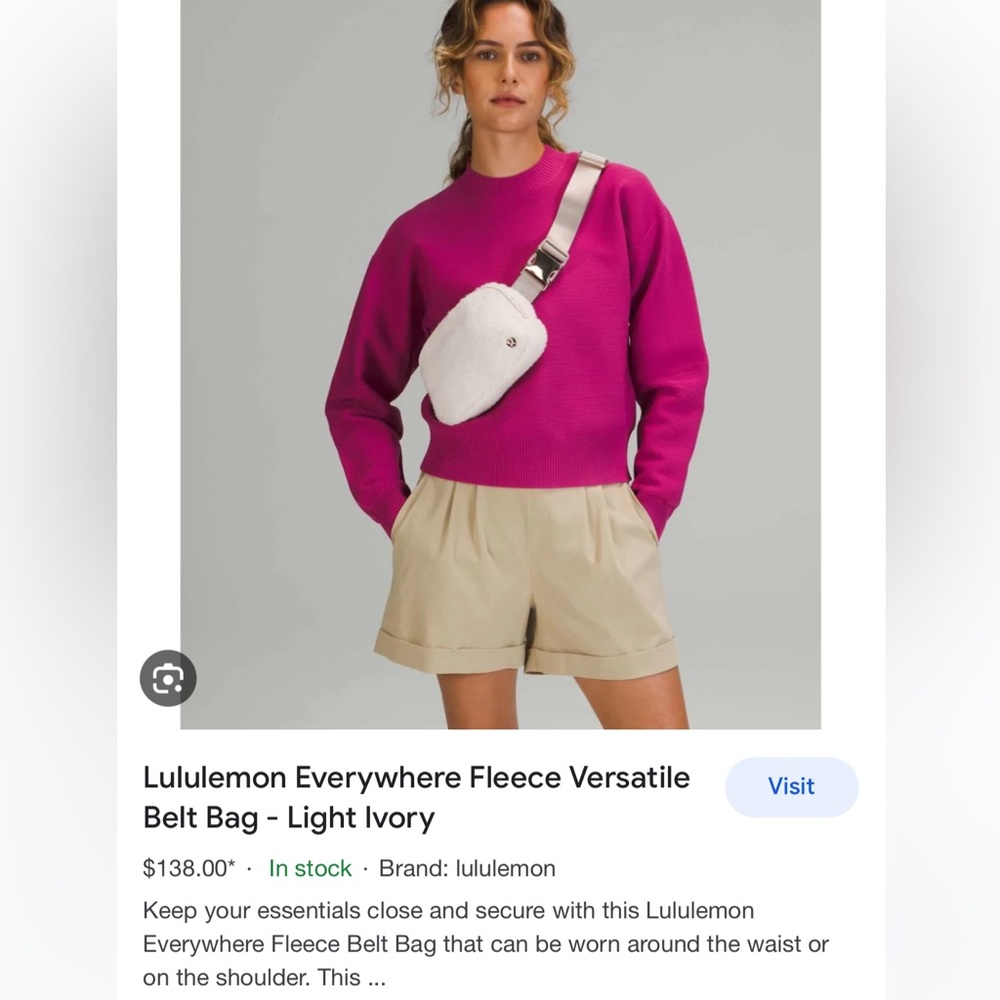 LULULEMON everywhere cream fleece versatile belt bag NWOTs